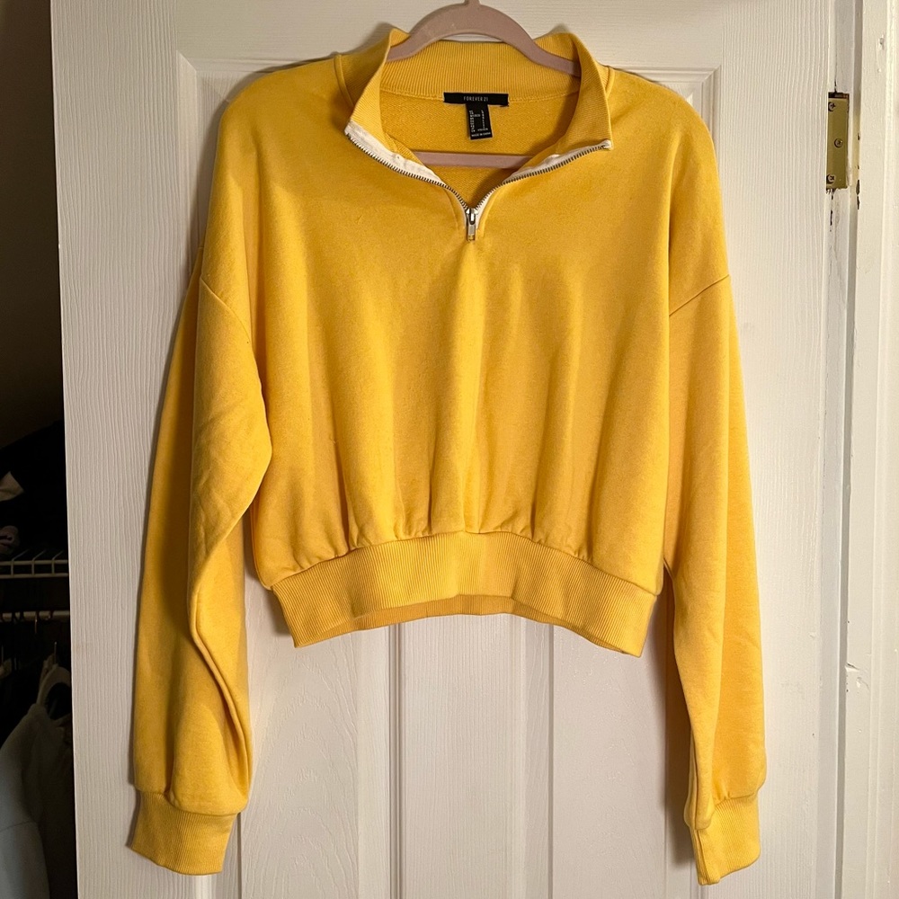 Yellow cropped quarter zip sweatshirt